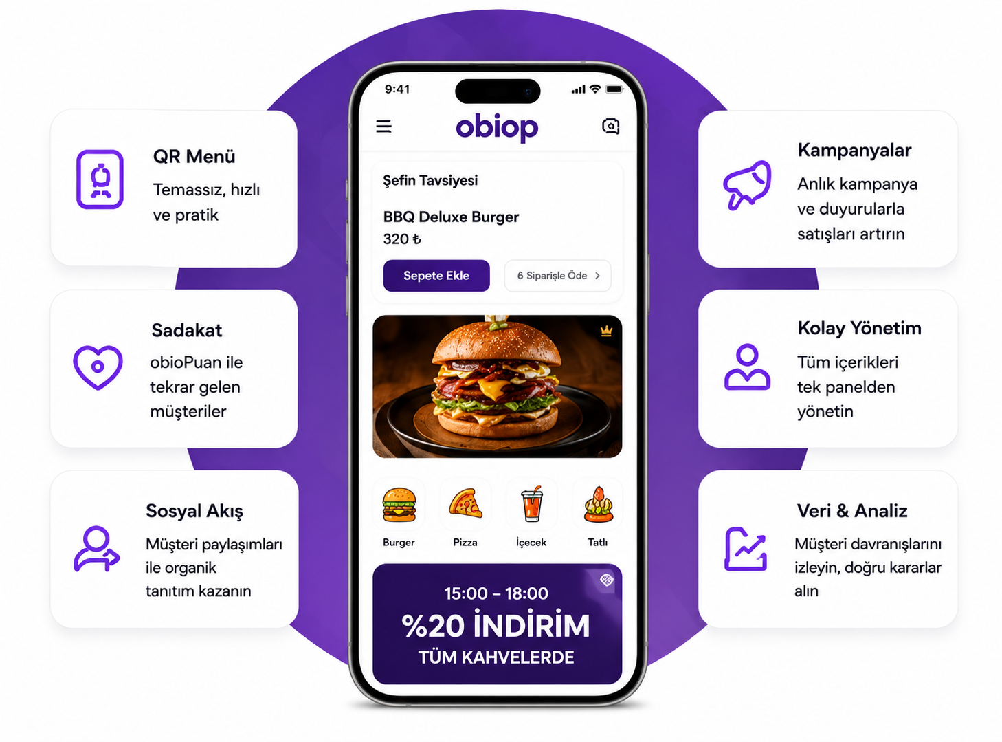 Restoranlar için Obiop QR menü ekranı